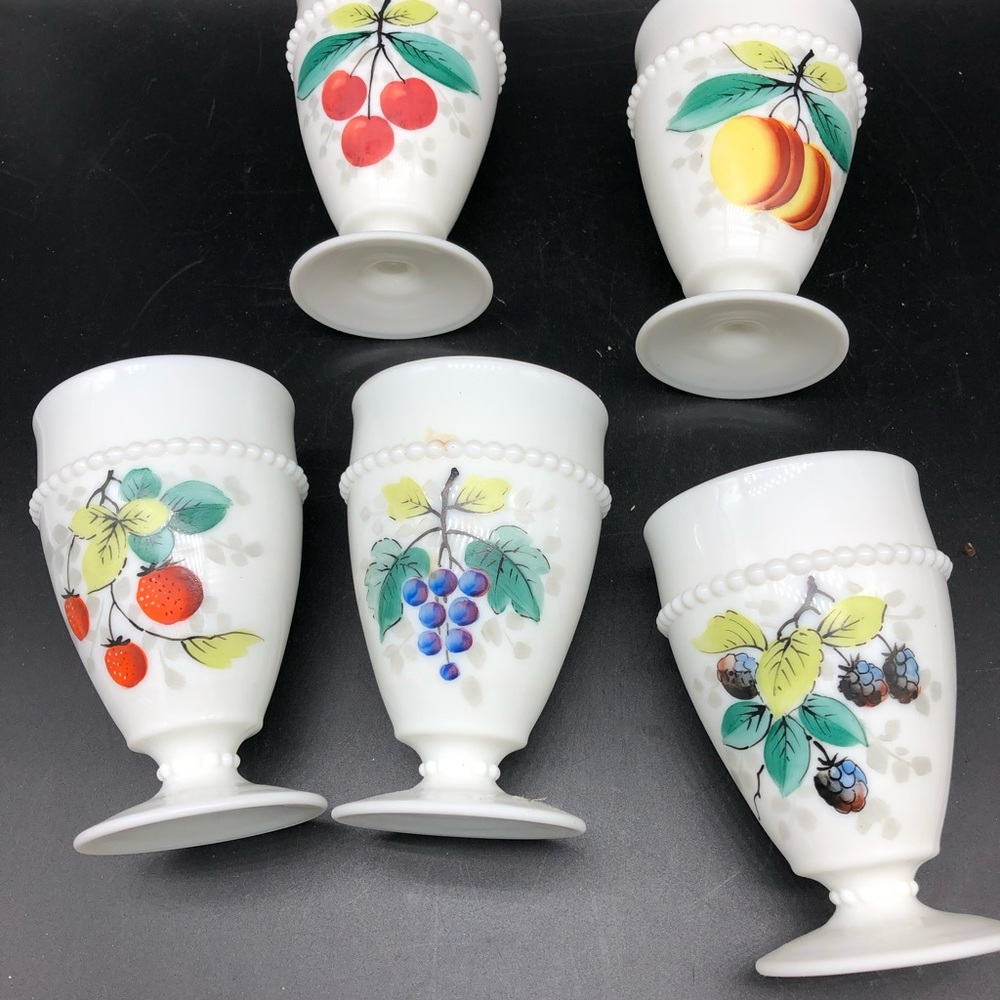 Westmoreland Milk Glass Tumblers Fruit Design (5)